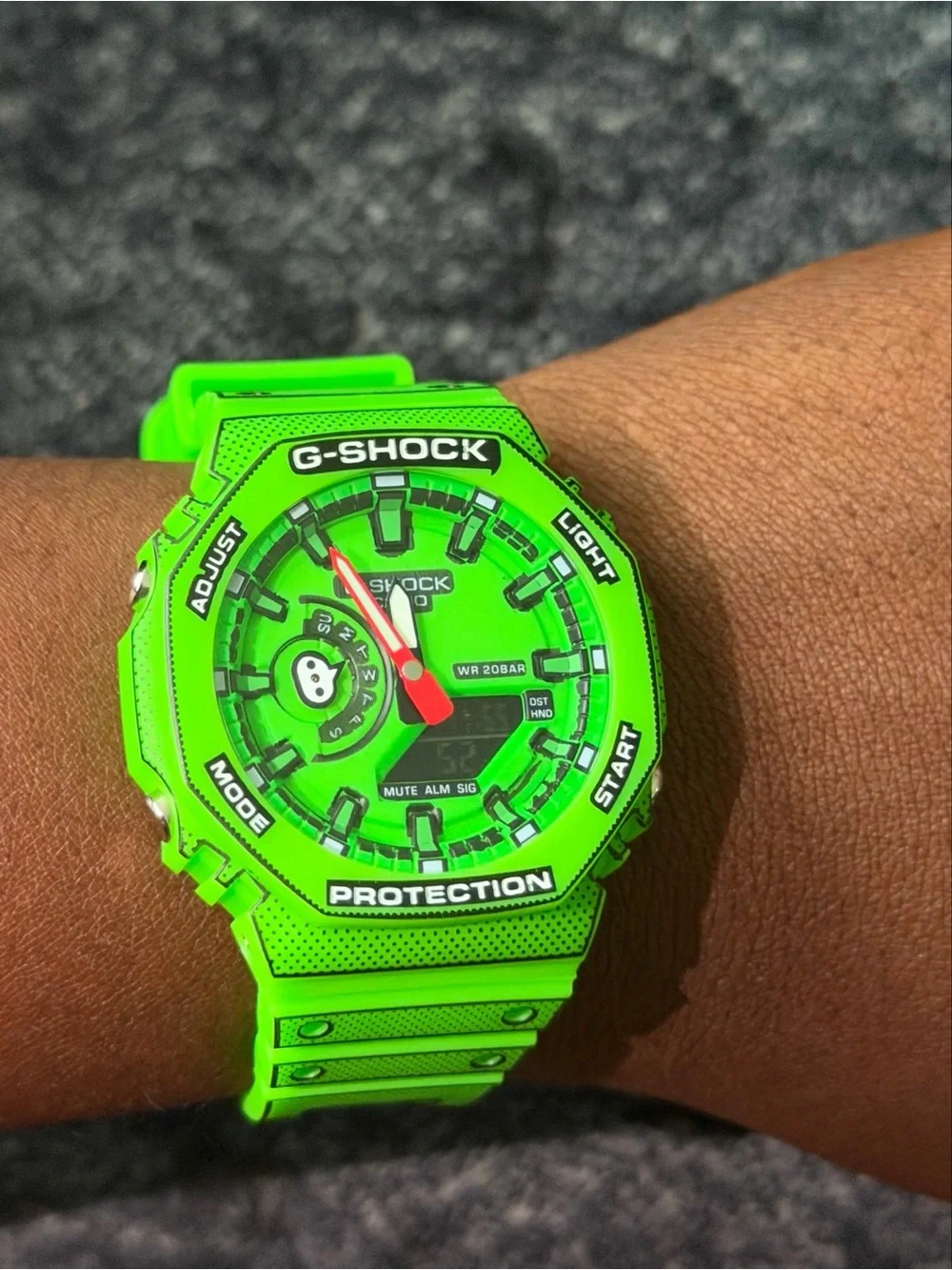 G-Shock Bright Green Analog-Digital Watch with Red Hand